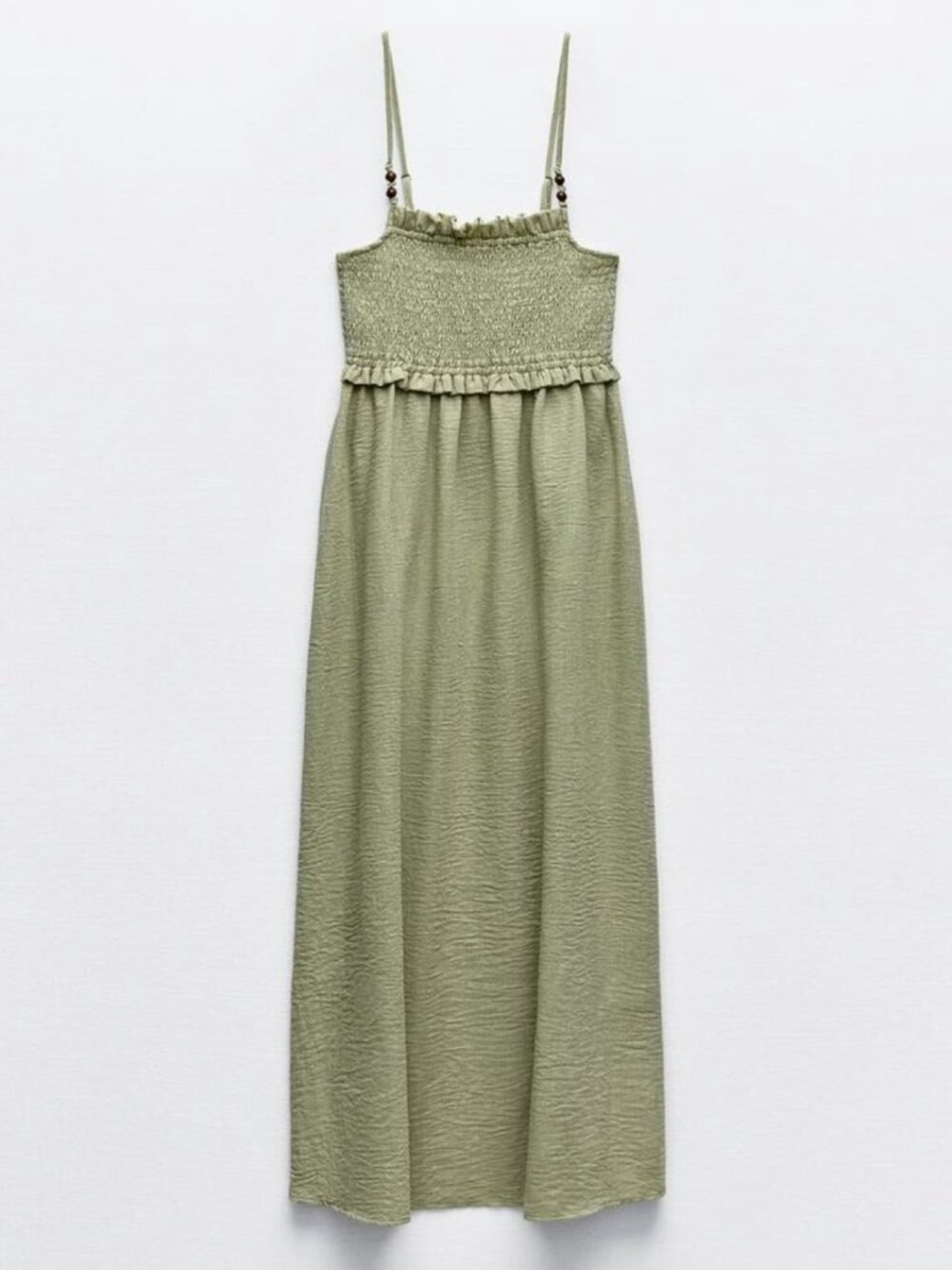 Olive Green Zara Smocked Midi Dress